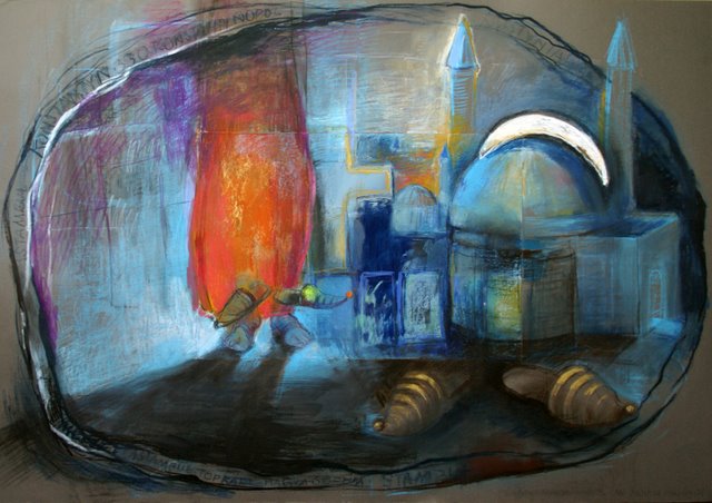Błękitne miasto, 2008, pastel, 100x70